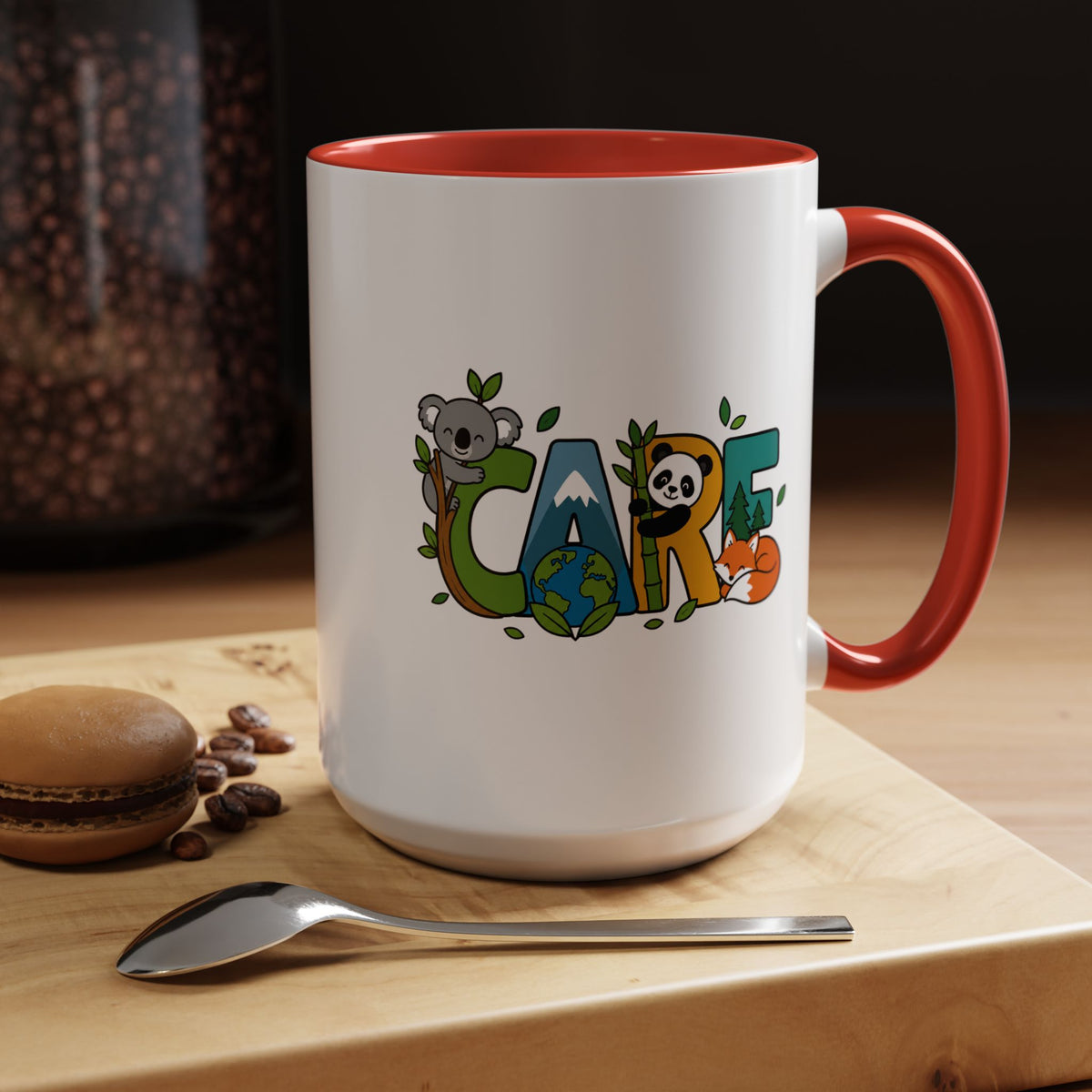 Earth Care Animal Mug, Eco Awareness Coffee Cup, Cute Wildlife Conservation Gift for Nature Lover, Earth Day Gift for Teacher or Mom