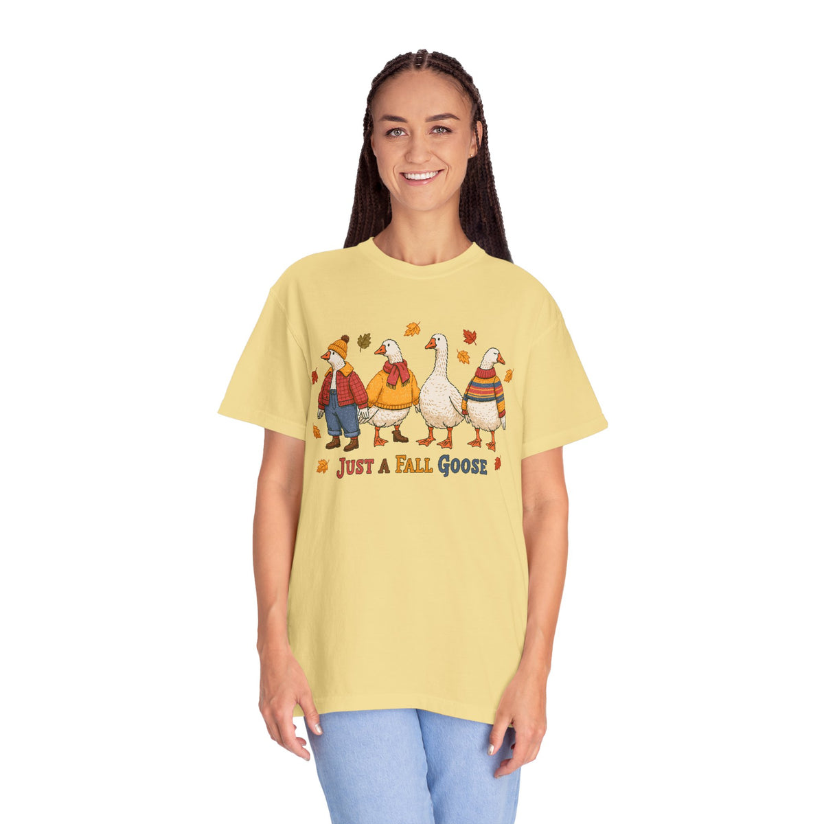 Funny Fall Goose Shirt, Just a Fall Goose Autumn Graphic Tee, Cute Cozy Gift for Bird Lover, Thanksgiving and October Outfit for Her