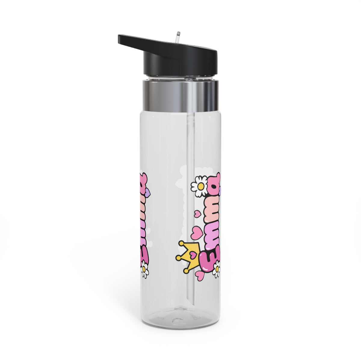 Custom Pink Name Water Bottle for Girls, Personalized Kids Drink Bottle, Cute Crown and Heart Design, School Birthday Gift