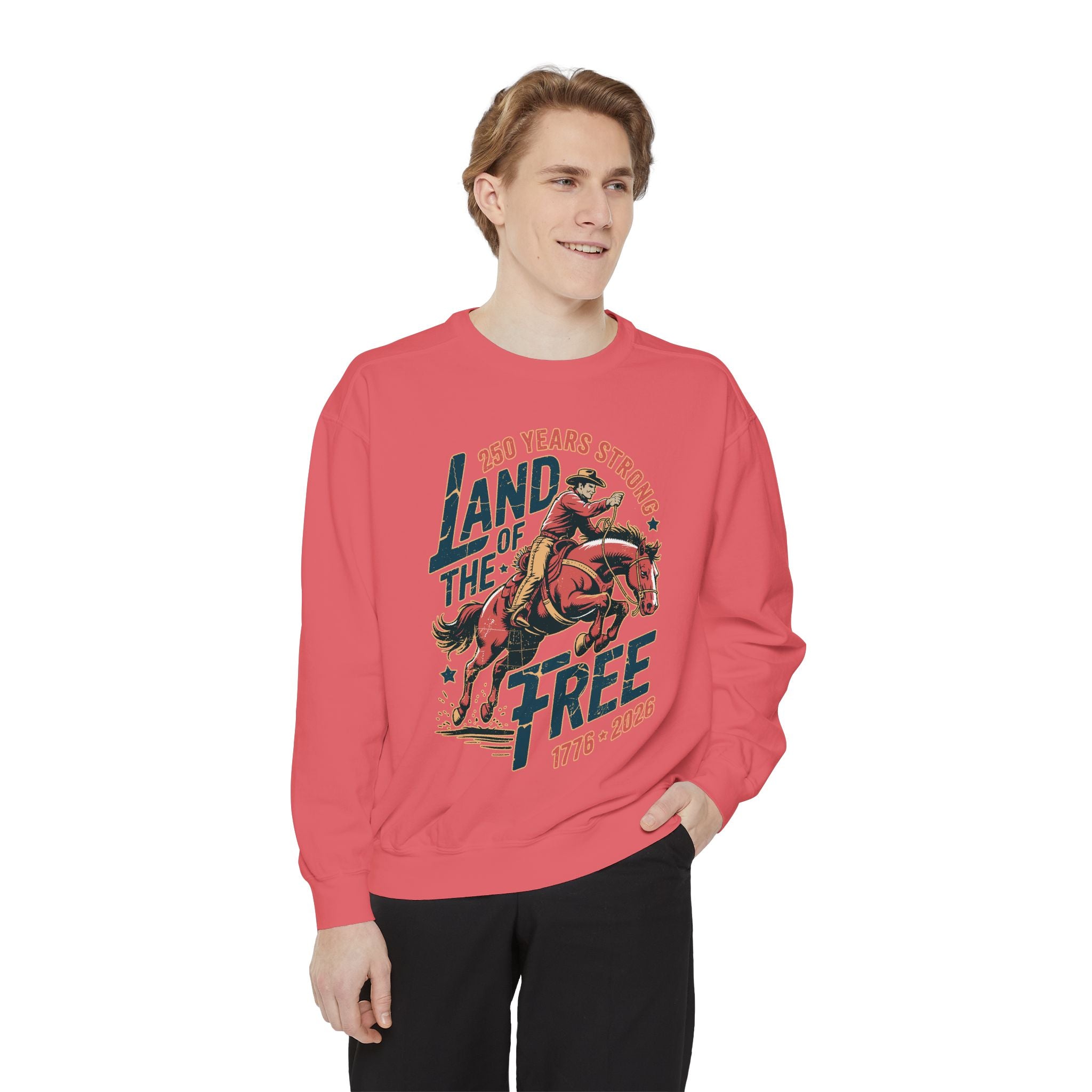 Land of the Free Comfort Colors Sweatshirt, Patriotic Cowboy Sweatshirt, Western Fourth of July Shirt, Americana Gift