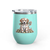 Golden Puppy Wine Tumbler, Cute Dog and Flower Cup, Gift for Dog Moms, Puppy Lovers, Pet Parents and Animal Lovers