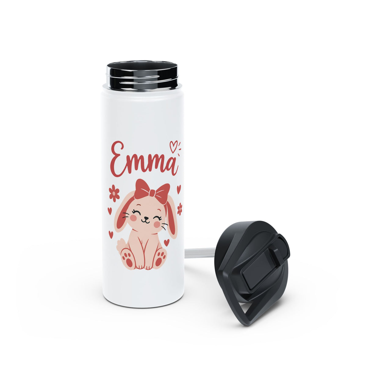 Cute Bunny Personalized Water Bottle, Custom Name Drink Bottle, Adorable School Gift, Rabbit Lover Gift, Birthday Gift, Reusable Kids Bottle