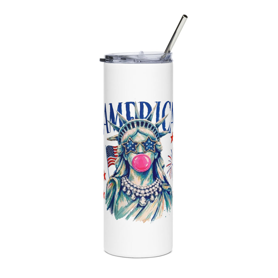 Patriotic Statue of Liberty Skinny Tumbler, 4th of July Travel Cup, American Flag Drinkware, USA Gift for Her, Summer Party Cup