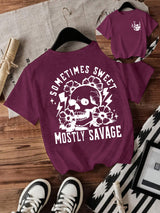 T-shirt women Halloween skull round neck