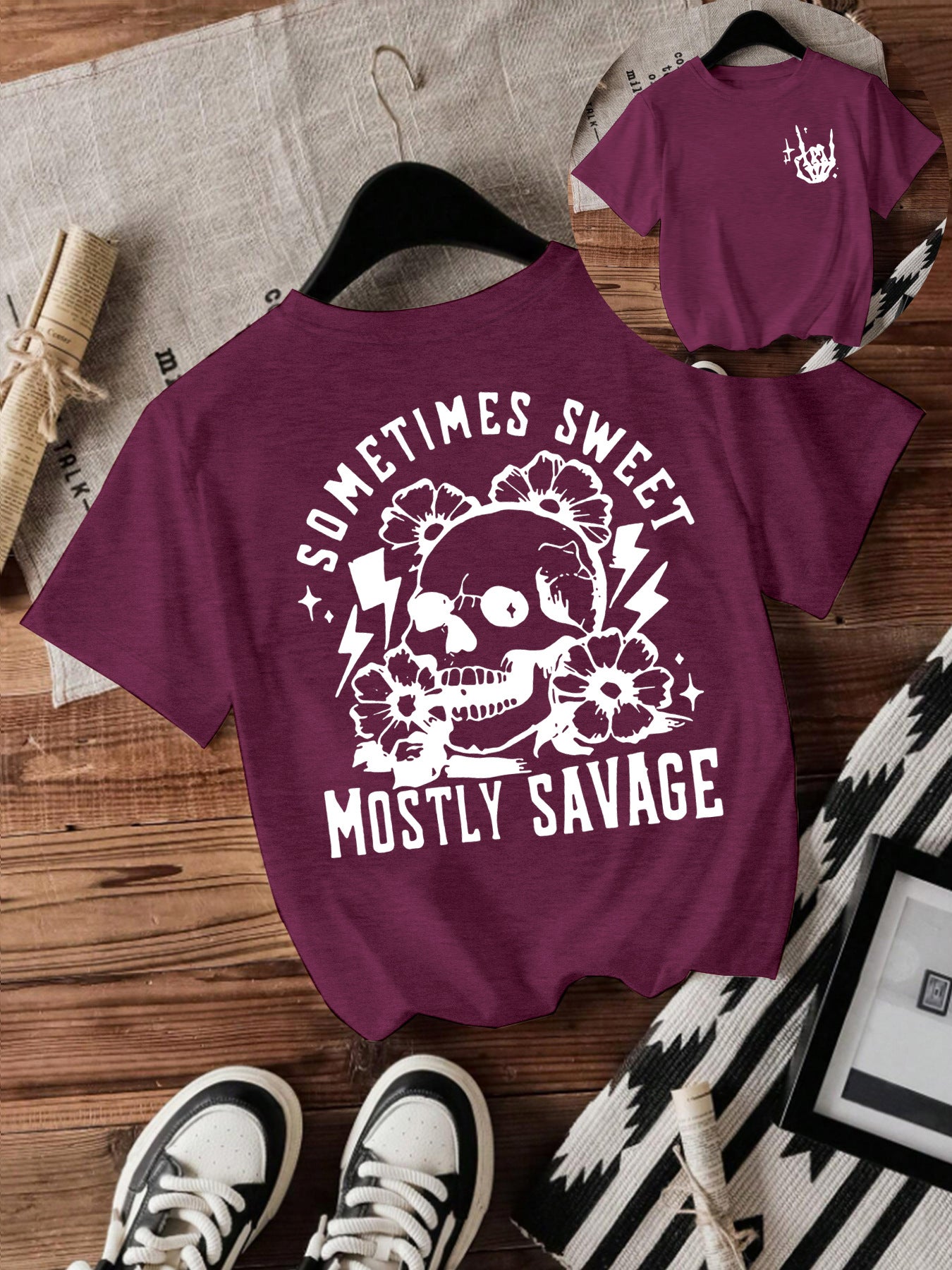 T-shirt women Halloween skull round neck