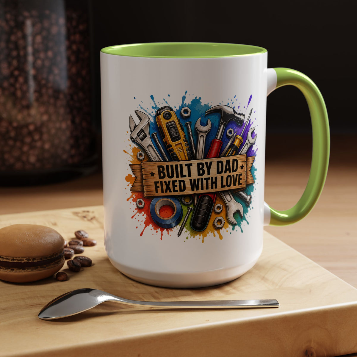 Built by Dad Fixed with Love Mug, Handyman Dad Coffee Mug, Father's Day Gift for Carpenter Mechanic DIY Dad, Workshop Mug