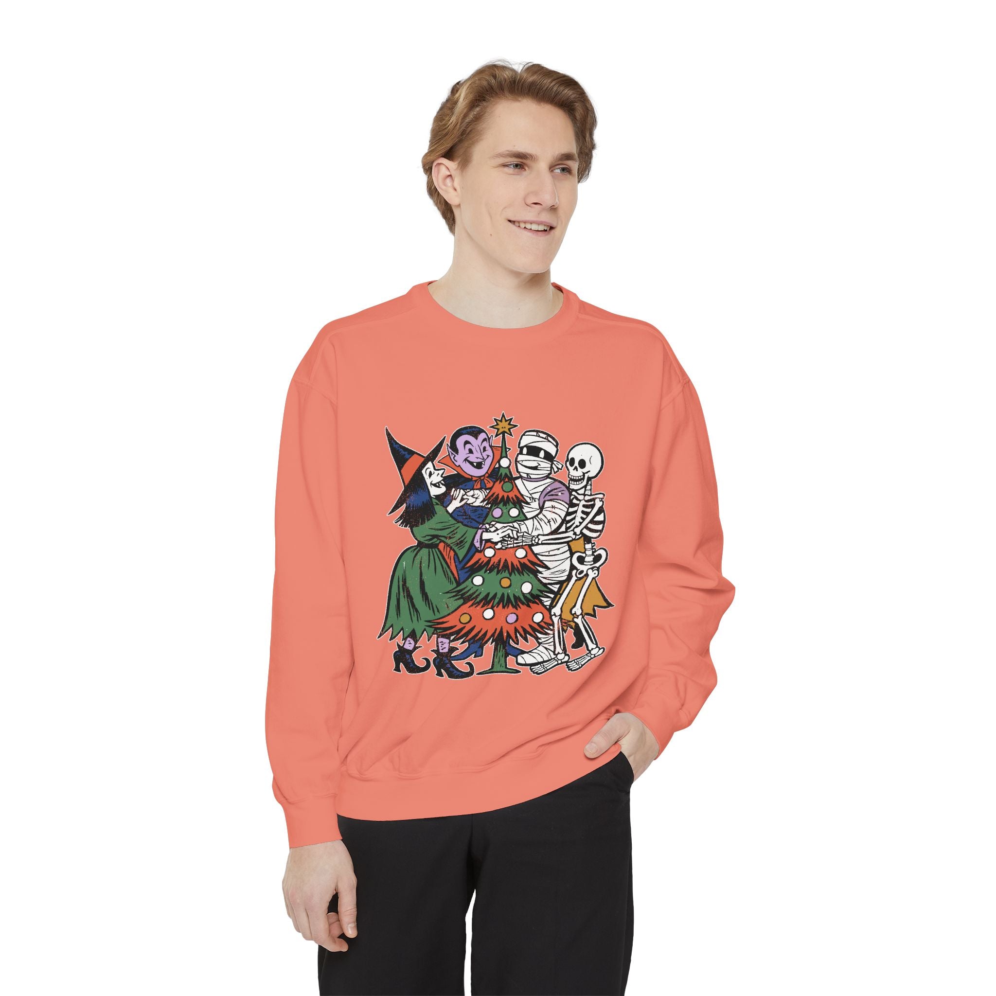 Spooky Christmas Sweatshirt, Halloween Holiday Mashup Crewneck, Witch Vampire Mummy Skeleton Pullover, Gothic Xmas Gift for Horror Fan