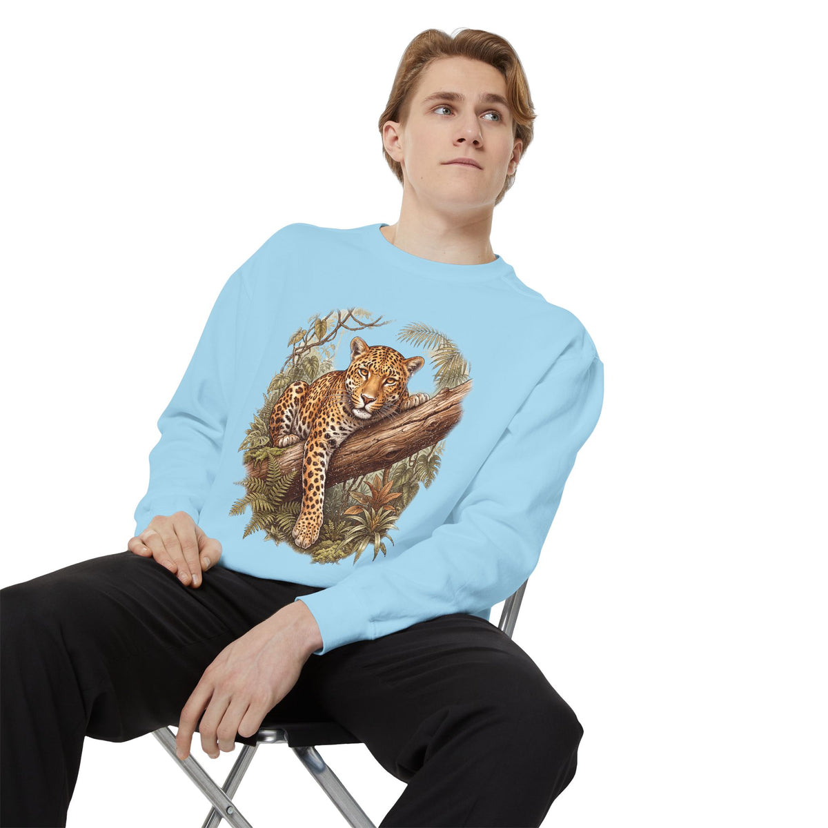 Vintage Leopard Jungle Sweatshirt, Tropical Big Cat Crewneck, Wildlife Nature Lover Gift, Botanical Safari Graphic Cozy Pullover Top