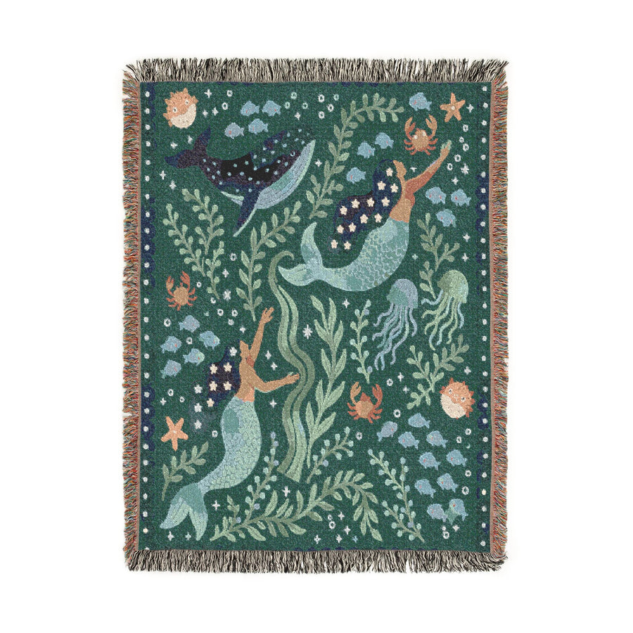 Mermaid Ocean Blanket, Whimsical Underwater Throw for Coastal Home Decor, Fantasy Sea Lover Gift, Cottagecore Nautical Living Room Blanket