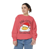 Egg-Cited for Christmas Sweatshirt, Funny Fried Egg Crewneck, Cute Food Pun Holiday Pullover, Christmas Breakfast Gift for Brunch Lover