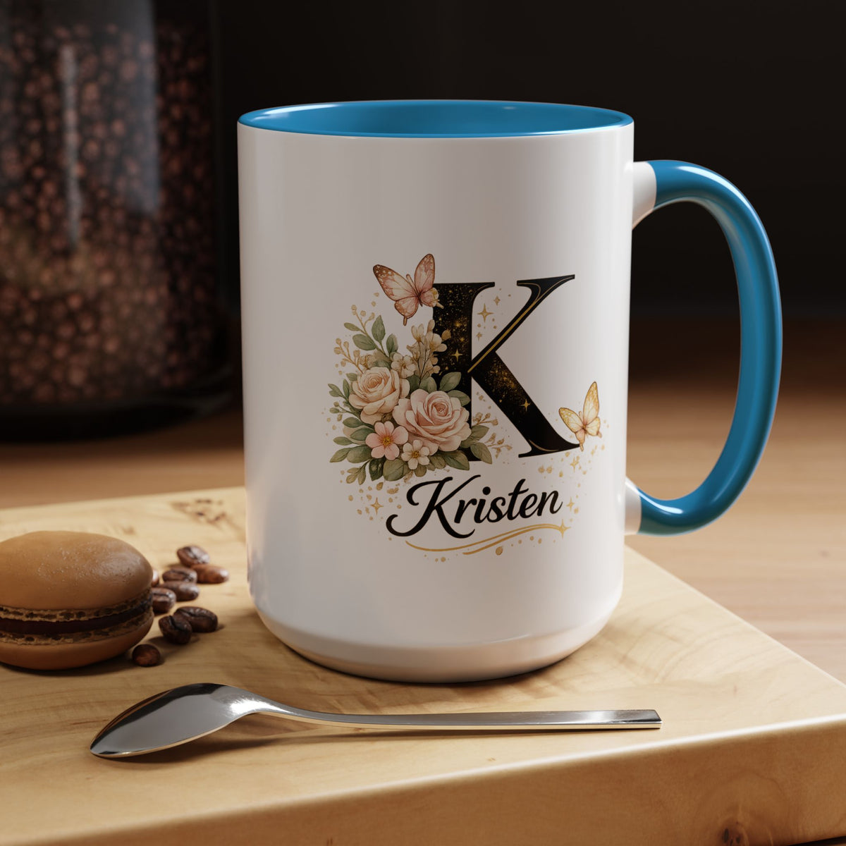 Personalized Butterfly Monogram Mug, Custom Name Coffee Mug with Initial Letter, Floral Mug for Women, Birthday Gift, Elegant Custom Cup