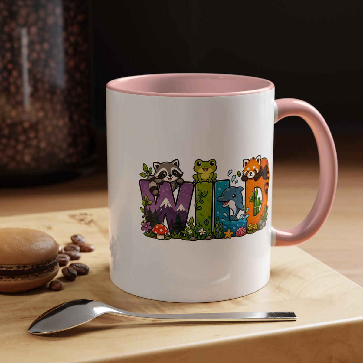 Wild Animal Mug, Colorful Nature Coffee Cup, Cute Wildlife Lover Gift for Kids, Zoo Teacher Classroom Drinkware, Birthday Present for Kids