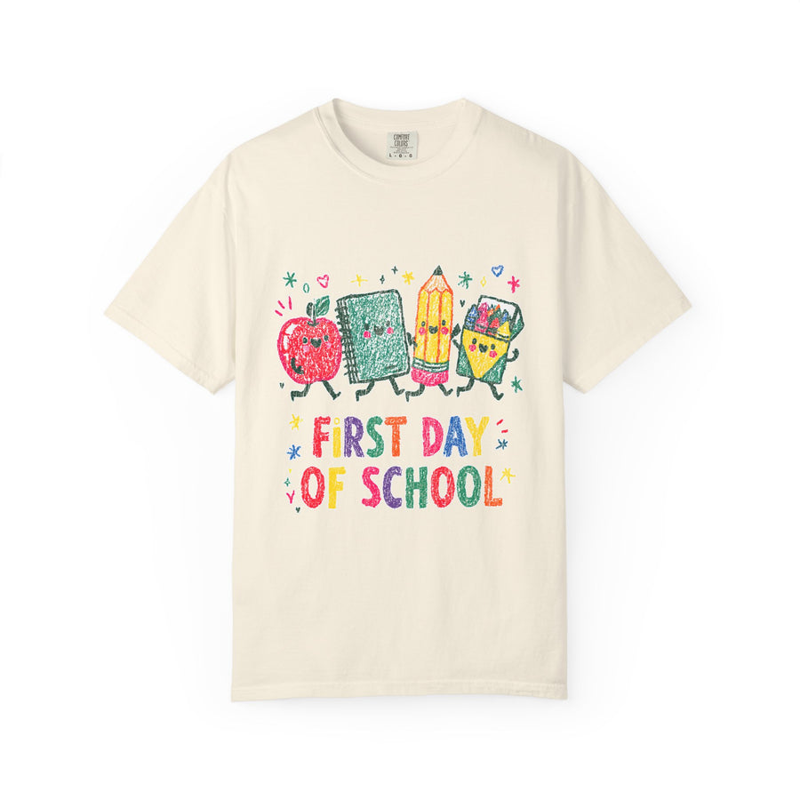 First Day of School T-Shirt, Colorful School Supplies Graphic Tee, Cute Teacher Outfit, Student Back to Class Gift, Classroom Shirt