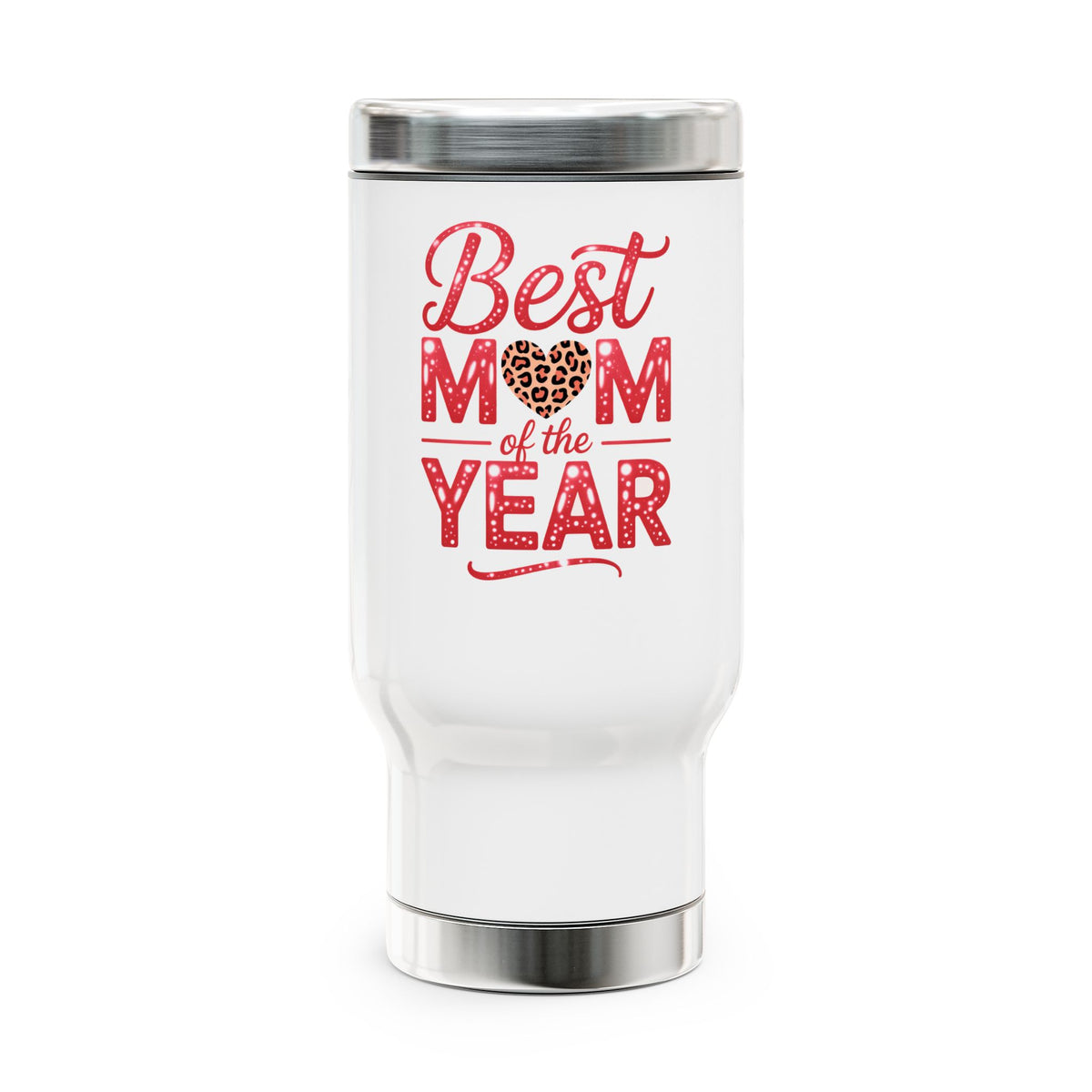 Best Mom of the Year Stainless Steel Travel Mug, Mother's Day Gift for Mom, Leopard Heart Coffee Cup, Mom Appreciation Drinkware