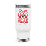 Best Mom of the Year Stainless Steel Travel Mug, Mother's Day Gift for Mom, Leopard Heart Coffee Cup, Mom Appreciation Drinkware