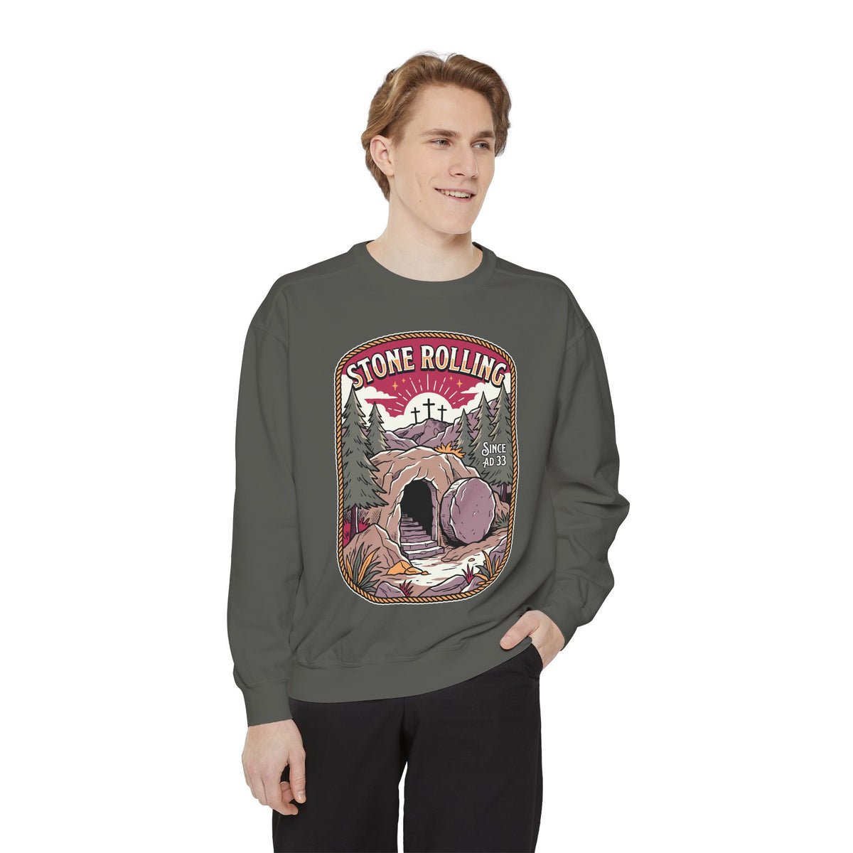 Stone Rolling Since AD 33 Comfort Colors Sweatshirt, Christian Easter Crewneck Sweatshirt, Faith Based Resurrection Gift for Believers