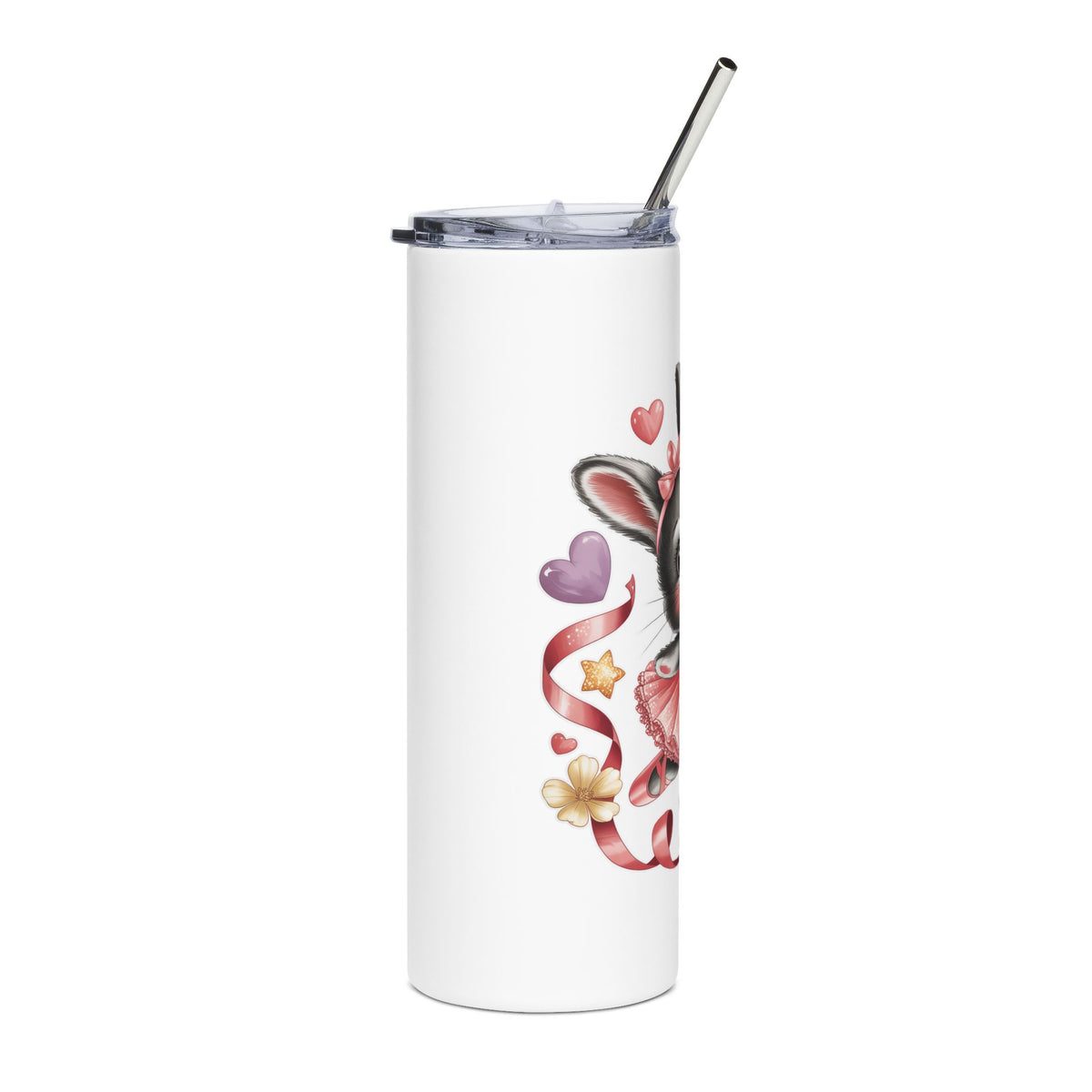 Ballet Bunny Skinny Tumbler, Cute Pink Rabbit Cup, Gift for Ballerinas, Dance Students, Bunny Lovers and Ballet Besties