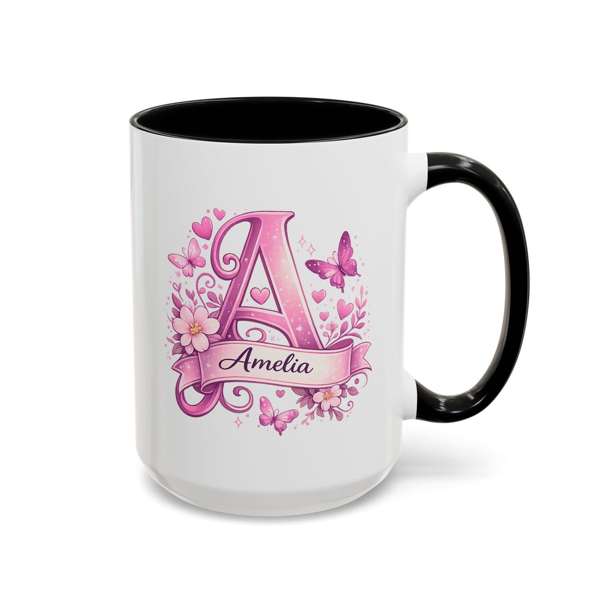Personalized Butterfly Initial Mug, Custom Name Coffee Mug for Girls and Women, Floral Monogram Cup, Pink Aesthetic Gift, Custom Letter Mug