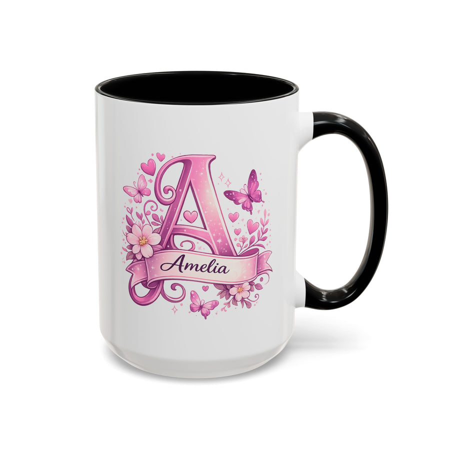 Personalized Butterfly Initial Mug, Custom Name Coffee Mug for Girls and Women, Floral Monogram Cup, Pink Aesthetic Gift, Custom Letter Mug