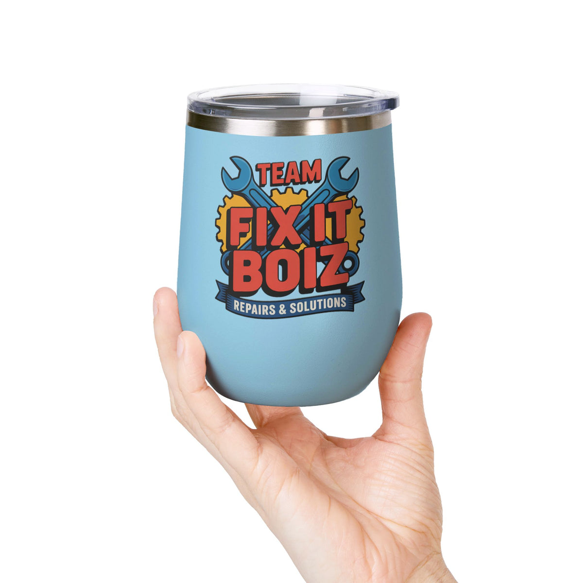 Mechanic Wine Tumbler, Team Fix It Boiz Wrench and Gear Design, Handyman Gift for Dad or a Repair Crew Coworker, Off Duty Workshop Drinkware