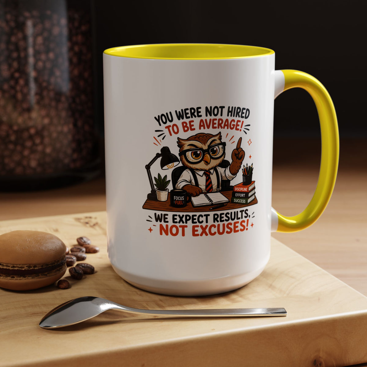Funny Motivational Office Mug, Results Not Excuses Coffee Cup, Tough Love Gift for Employee, Coworker, Boss or Entrepreneur, Workplace Humor