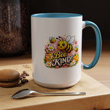 Bee Kind Coffee Mug, Cute Bumblebee Floral Black Accent Cup, Sweet Positive Kindness Gift for Bee Lover, Teacher, Friend or Gardener