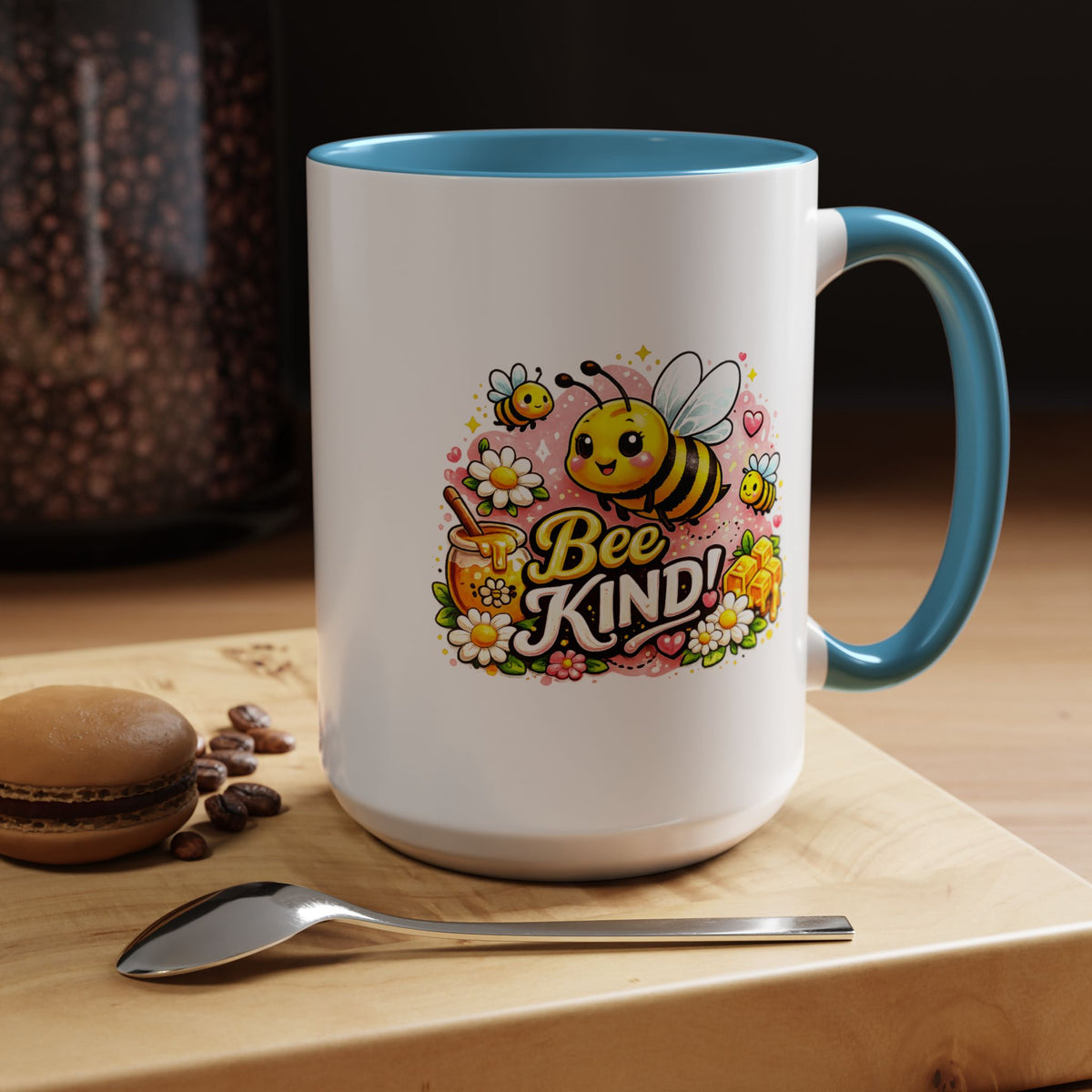 Bee Kind Coffee Mug, Cute Bumblebee Floral Black Accent Cup, Sweet Positive Kindness Gift for Bee Lover, Teacher, Friend or Gardener