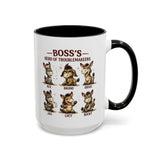 Boss's Guide to Troubleshooting Coffee Mug, Funny Office Joke Gift for Coworkers, Sarcastic Donkey Jackass Ceramic Tea Cup with Dark Blue Handle