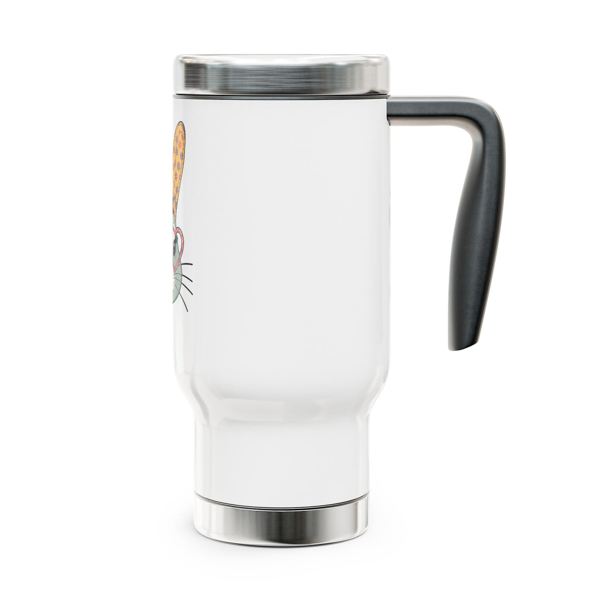 Floral Bunny Stainless Steel Travel Mug, Cute Rabbit Cup with Heart Glasses, Easter Gift for Her, Spring Animal Drinkware