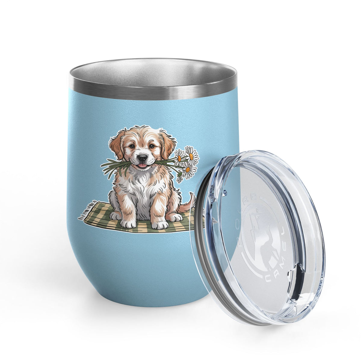 Golden Puppy Wine Tumbler, Cute Dog and Flower Cup, Gift for Dog Moms, Puppy Lovers, Pet Parents and Animal Lovers