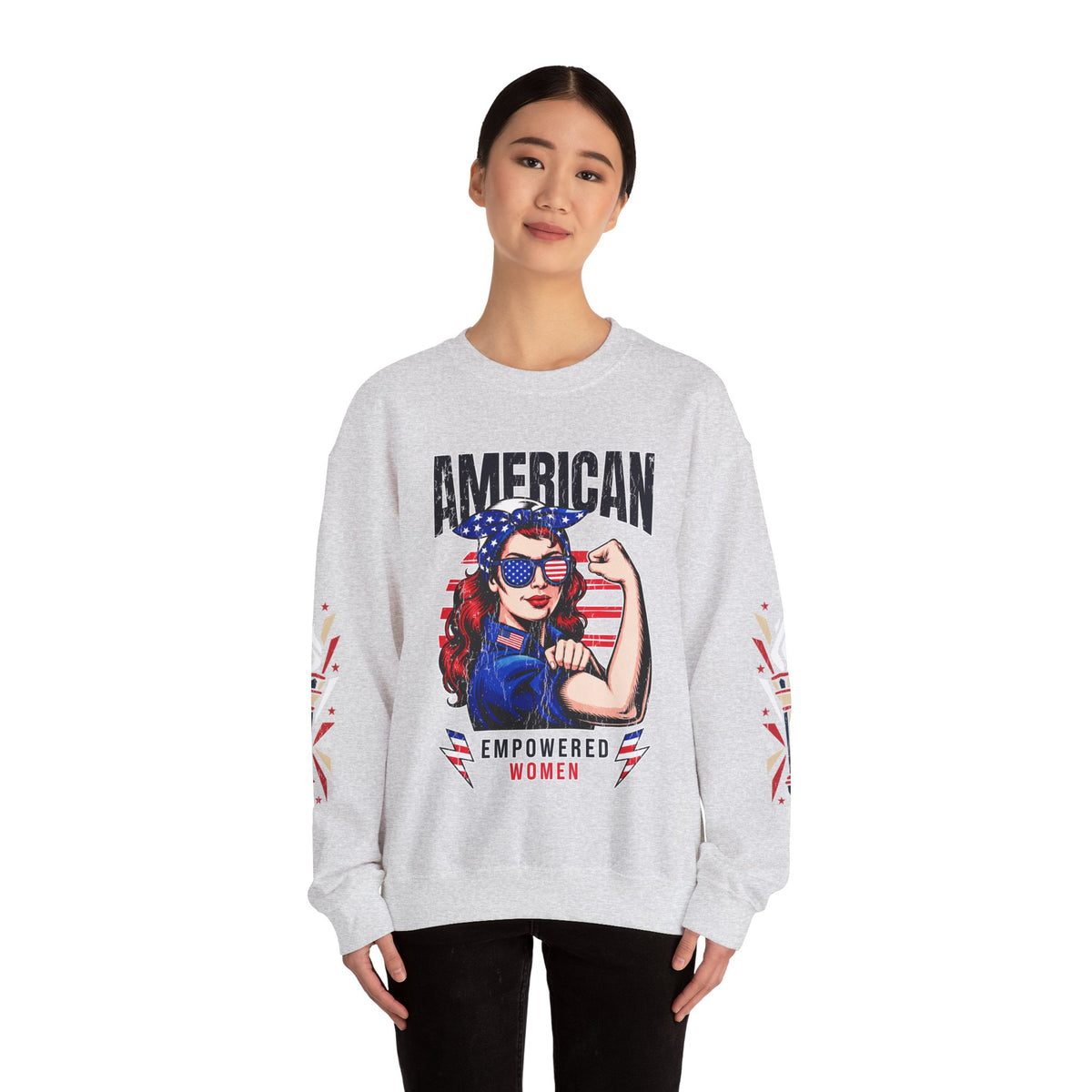 American Empowered Women Sweatshirt, Patriotic Rosie Style Crewneck, USA Flag Pullover, Fourth of July Outfit, Feminist Gift for Her