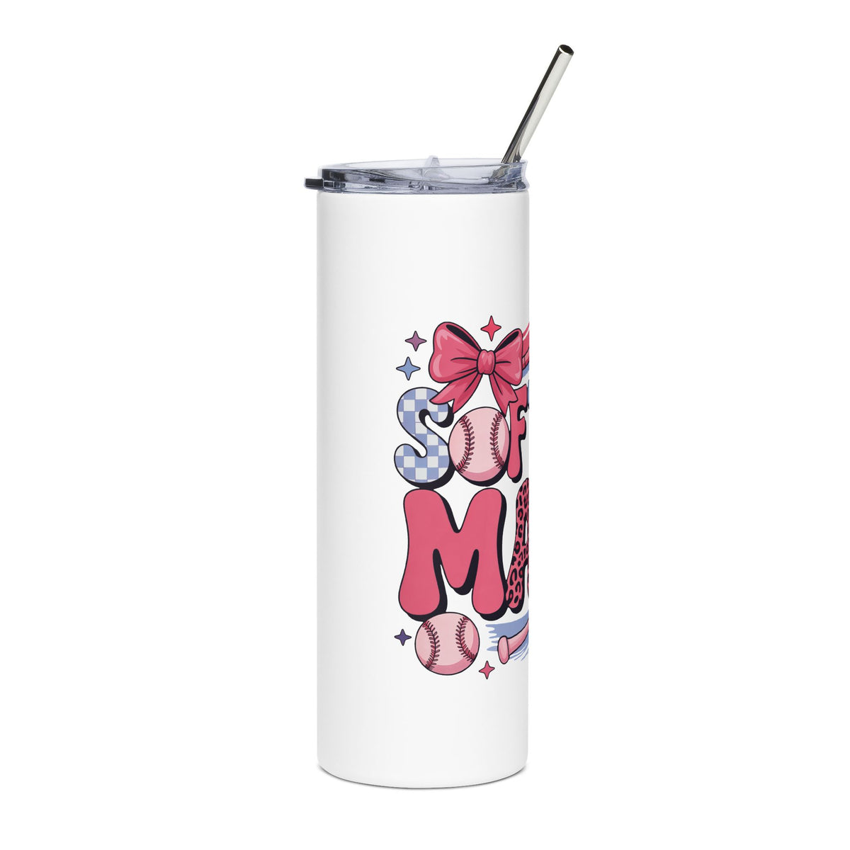 Softball Mom Skinny Tumbler, Softball Travel Cup for Moms, Sports Mom Gift, Girls Softball Drinkware, Coach Gift, Team Mom Cup