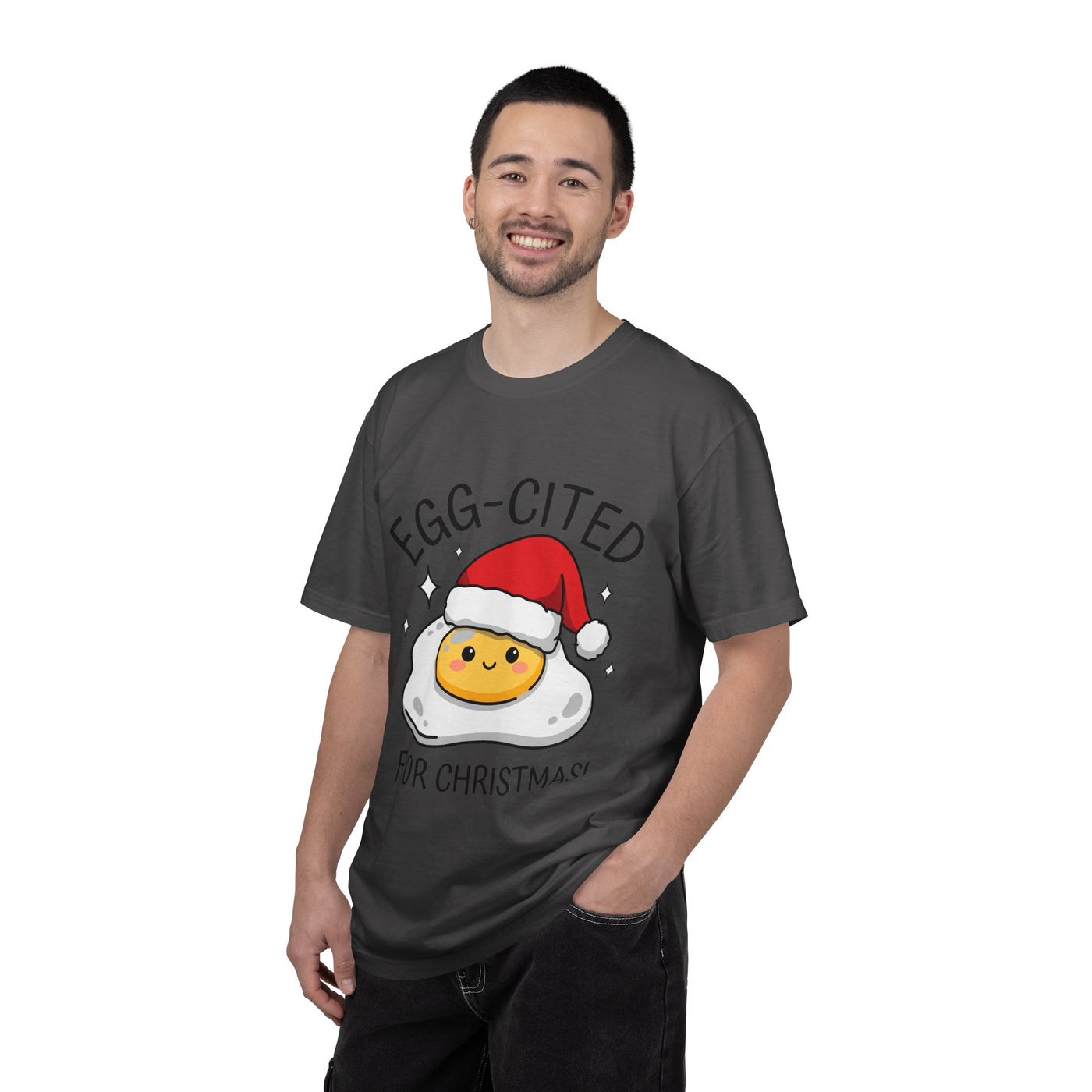 Egg-Cited for Christmas Shirt, Funny Fried Egg T-Shirt, Cute Food Pun Holiday Tee, Christmas Breakfast Gift for Brunch Lover or Cook