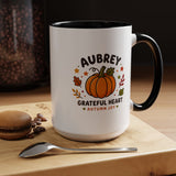 Personalized Pumpkin Name Mug, Custom Aubrey Fall Coffee Cup, Grateful Heart Autumn Gift for Her, Thanksgiving Birthday Keepsake Gift