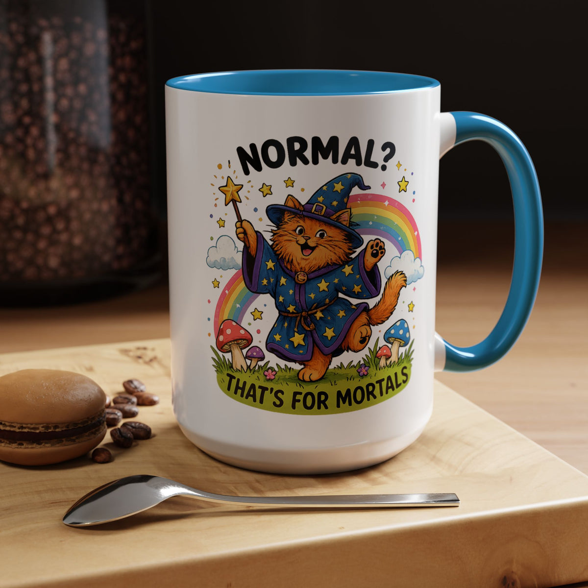 Funny Wizard Cat Mug, Normal That's For Mortals Coffee Mug, Magical Cat Lover Gift, Fantasy Wizard Kitty Mug for Book Lovers
