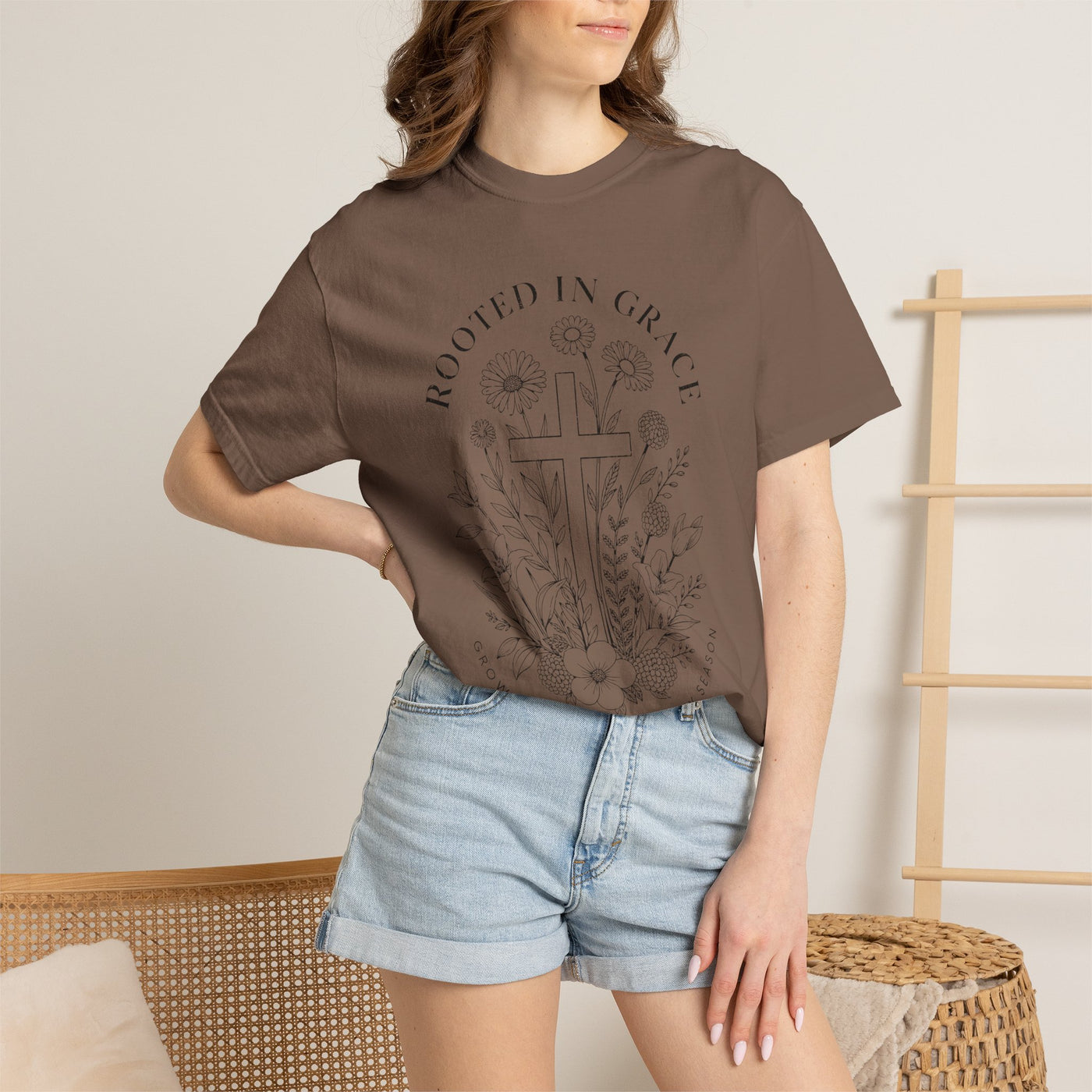 Comfort Colors Rooted in Grace Shirt, Christian Floral Cross Tee, Faith Based Graphic Shirt, Religious Gift for Women, Bible Verse Tee