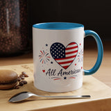 All American Patriotic Heart Coffee Mug, USA Flag Heart Mug, Fourth of July Coffee Cup, American Pride Gift, Independence Day Mug