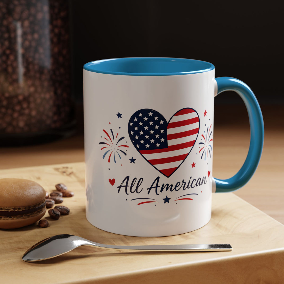 All American Patriotic Heart Coffee Mug, USA Flag Heart Mug, Fourth of July Coffee Cup, American Pride Gift, Independence Day Mug