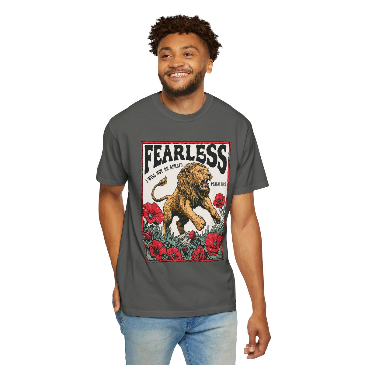 Fearless Lion Christian Graphic T Shirt, Psalm 118 6 Faith Tee, Vintage Religious Shirt, Inspirational Christian Streetwear Top