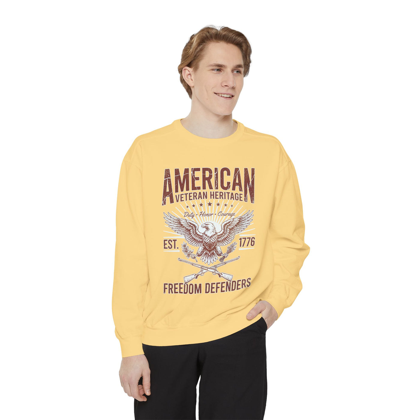 American Veteran Heritage Sweatshirt, Freedom Defenders Crewneck, Patriotic Eagle Gift, Veterans Day or Military Retirement Pullover