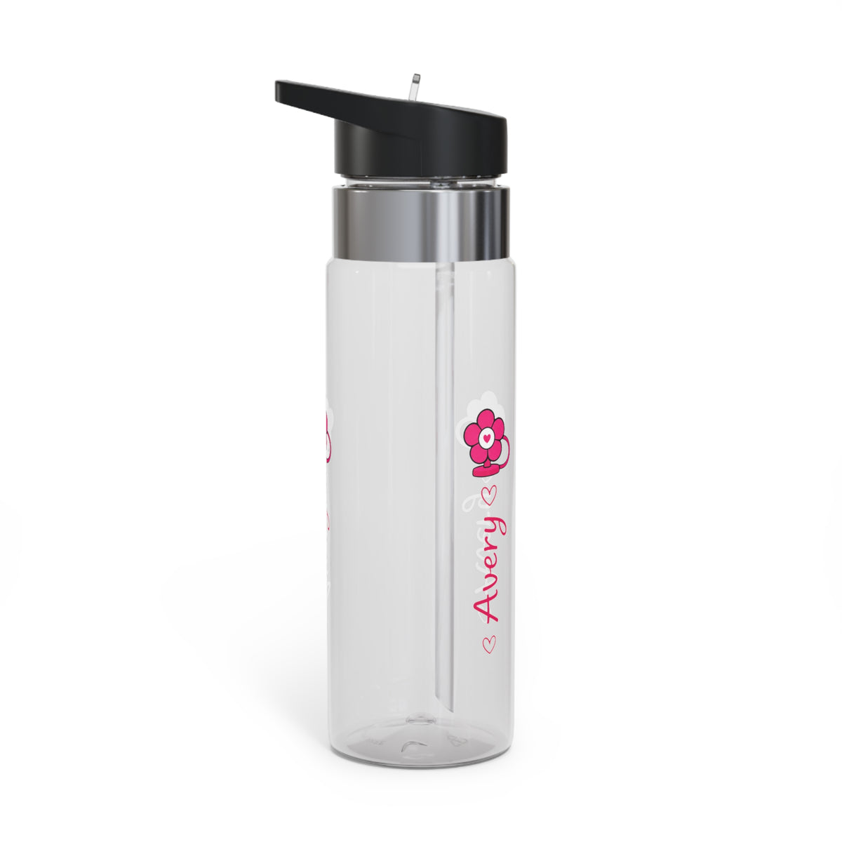 Personalized Transparent Water Bottle for Girls, Custom Name Flower Bottle, Cute School Drinkware, Birthday Gift for Kids and Teens
