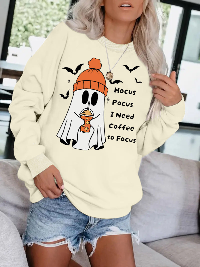 Witchy Coffee Ghost Sweatshirt, Halloween Graphic Crewneck Pullover
