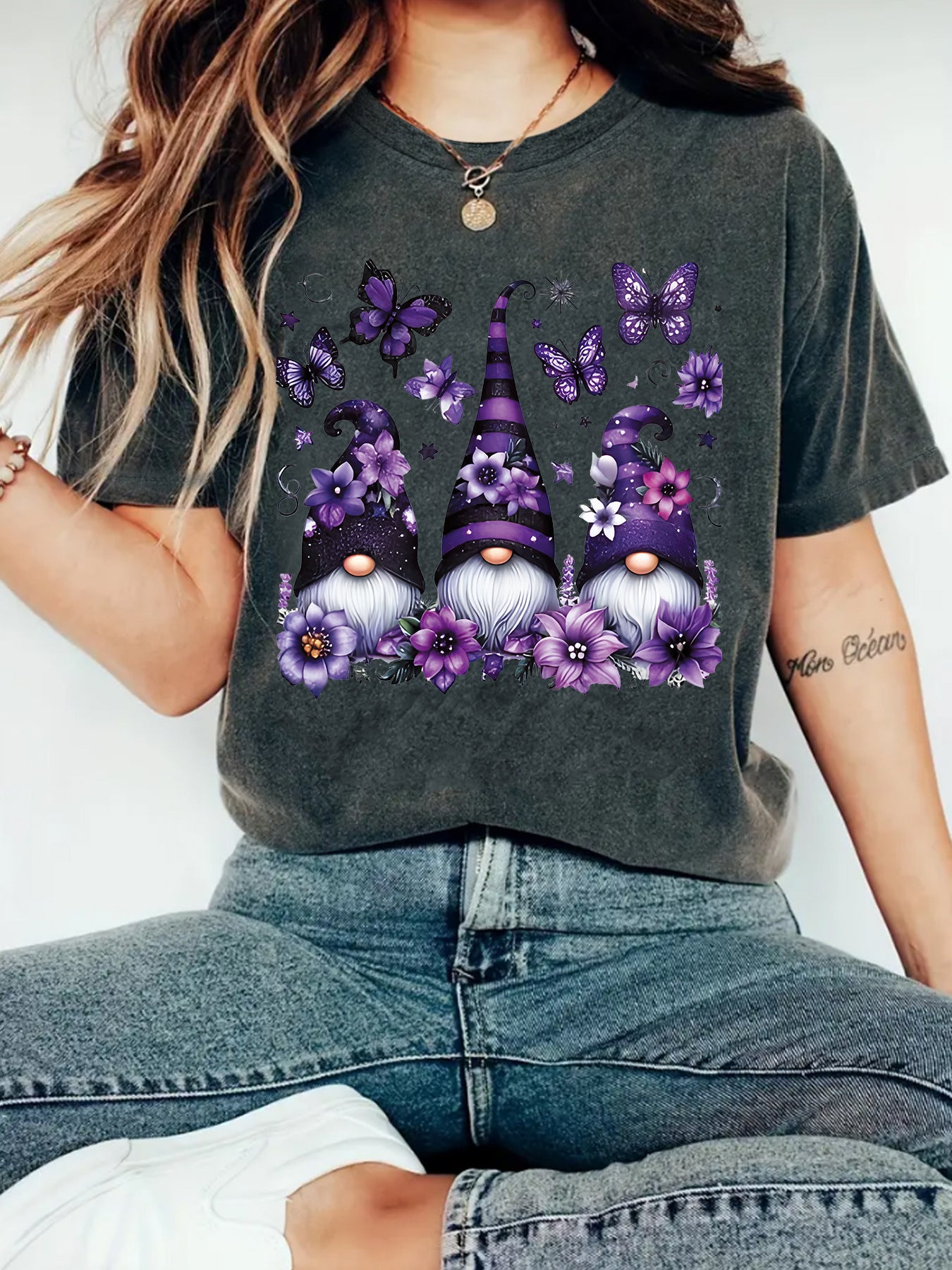 T-shirt purple magic hat Halloween print