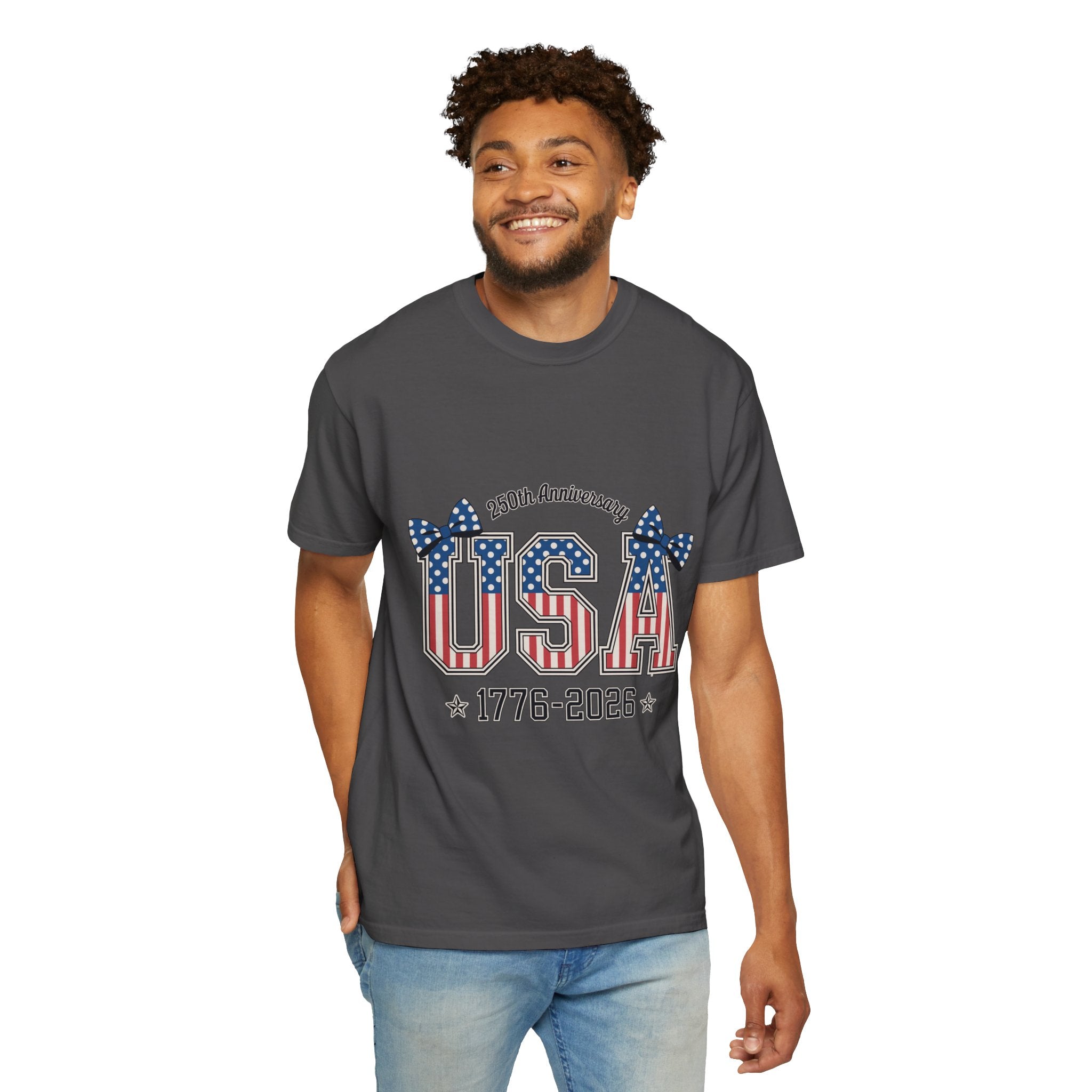 USA 250th Anniversary Comfort Colors Shirt, Patriotic Coquette Bow Tee, America 1776 2026 Graphic Shirt, Fourth of July Gift