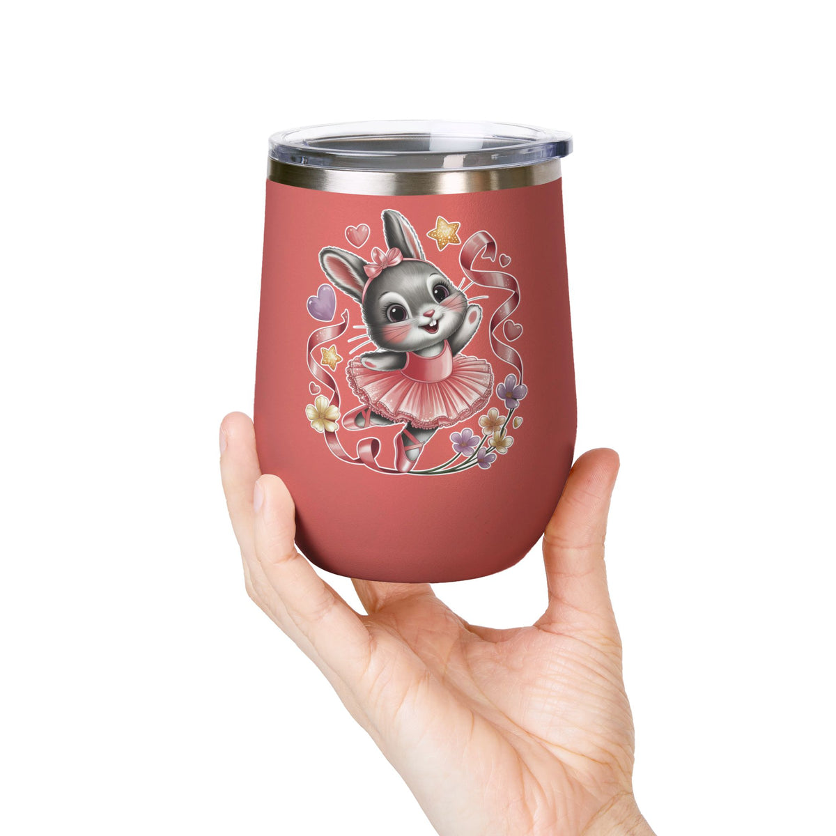 Ballet Bunny Wine Tumbler, Cute Pink Rabbit Cup, Gift for Ballerinas, Dance Students, Bunny Lovers and Ballet Besties