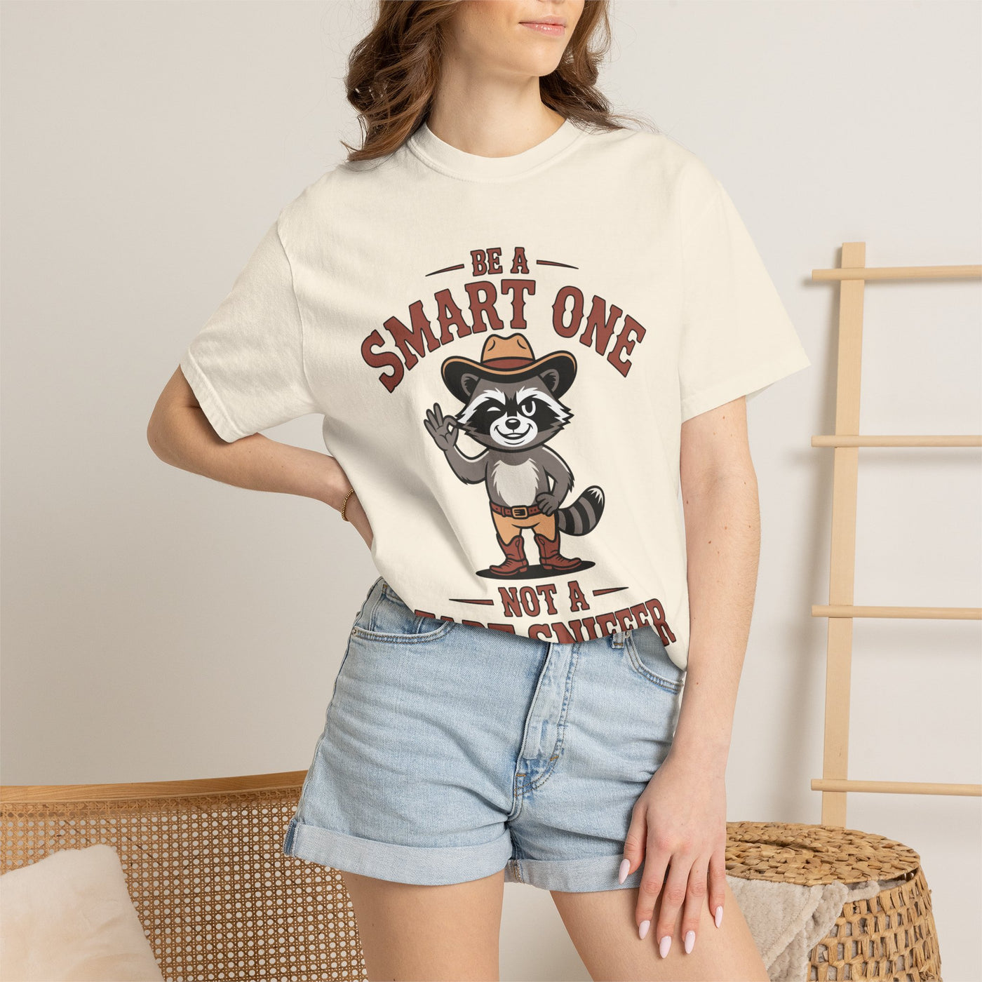 Funny Raccoon Shirt, Be A Smart One Not A Fart Sniffer Tee, Cowboy Raccoon Graphic T-Shirt, Funny Western Animal Gift