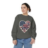 Patriotic Floral Heart Comfort Sweatshirt, American Flag Heart Crewneck, Fourth of July Sweatshirt, USA Gift for Women