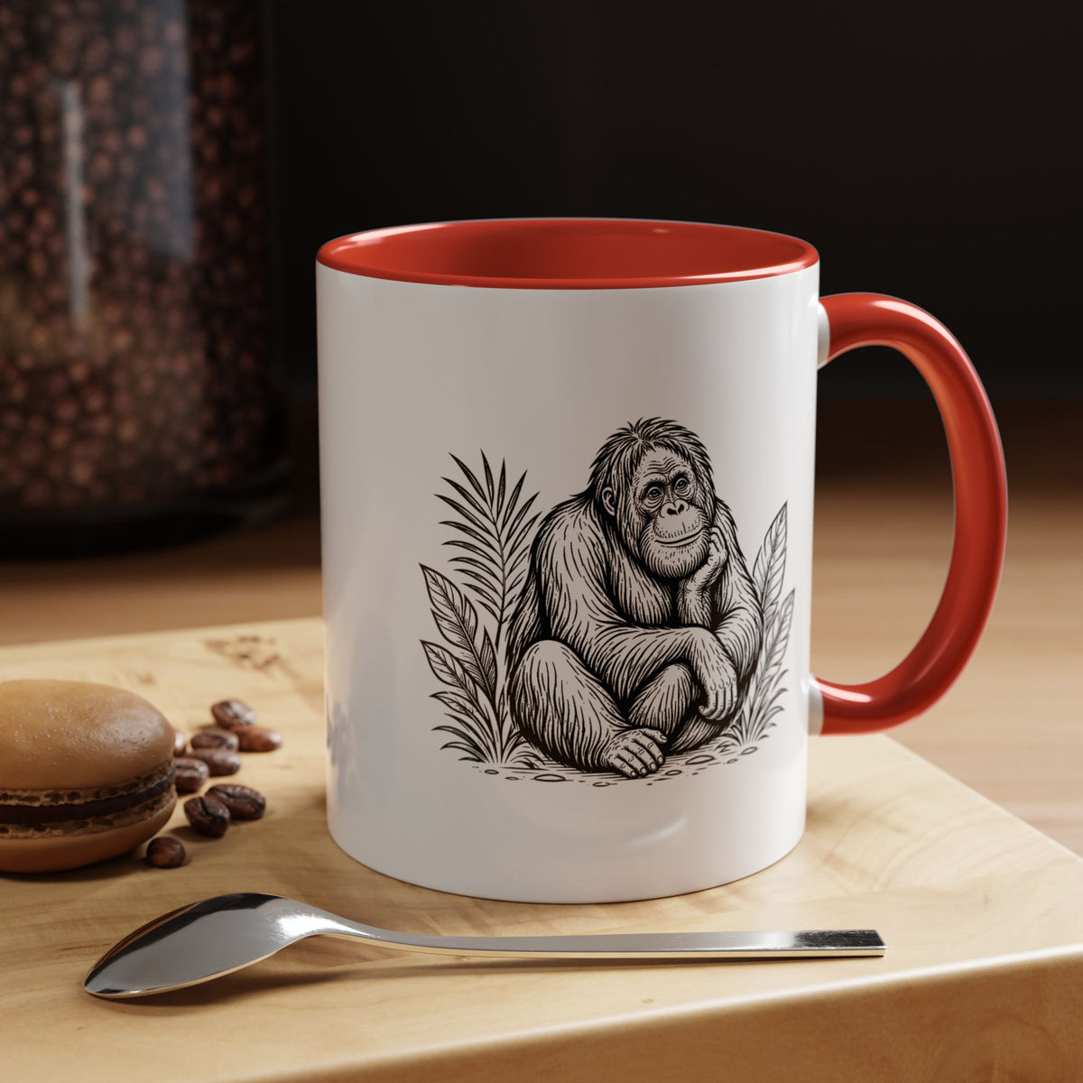 Orangutan Mug, Black and White Primate Coffee Cup, Jungle Animal Lover Gift, Wildlife Conservation Present, Rustic Nature Decor Gift