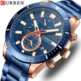 Men's black-dial chronograph watch with stainless steel bracelet