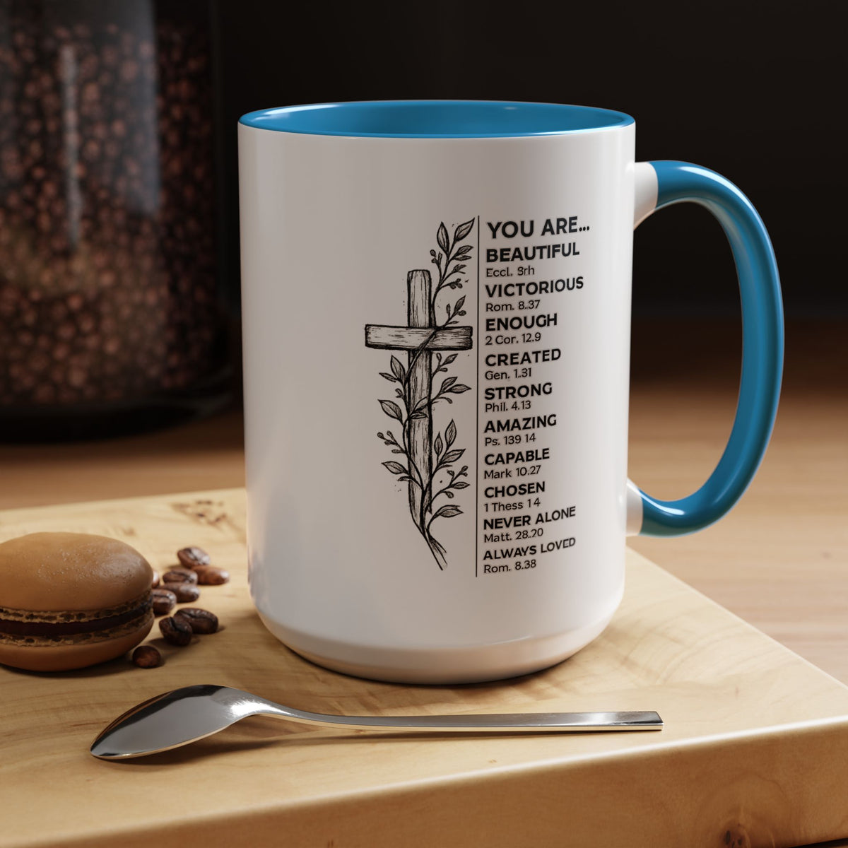Christian Inspirational Mug, You Are Beautiful Victorious Enough Bible Verse Coffee Mug, Faith Encouragement Gift for Women